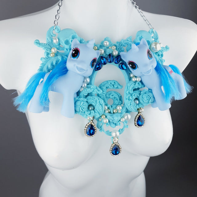 "Diavolo" Pastel Blue Pony & Filigree 666 Neckpiece