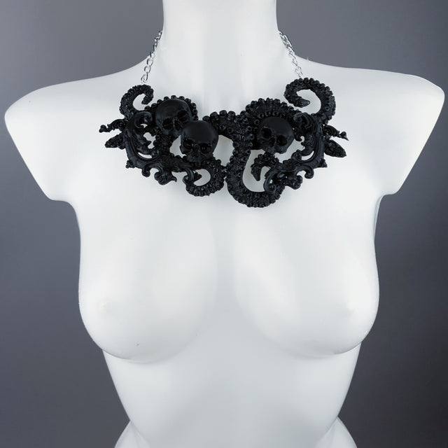 "Noita" Black Skulls, Tentacles & Filigree Necklace