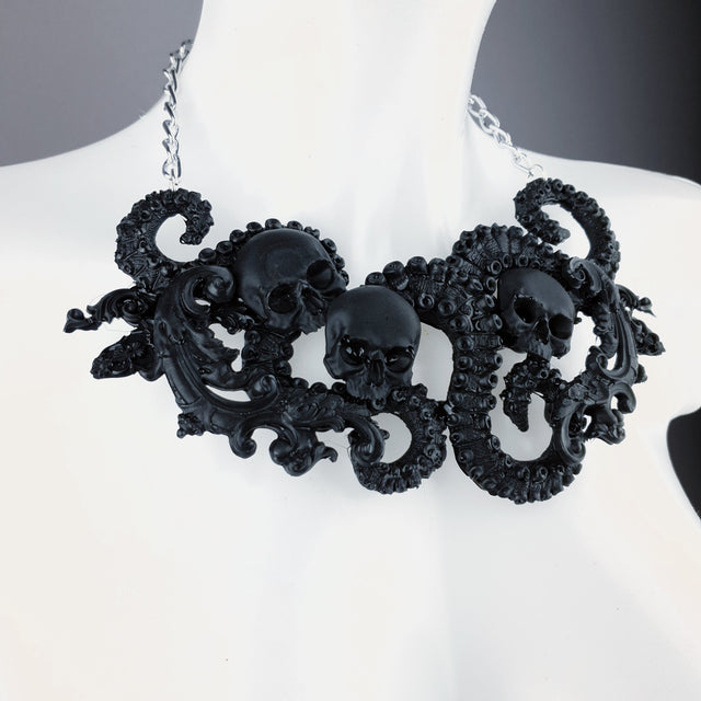 "Noita" Black Skulls, Tentacles & Filigree Necklace