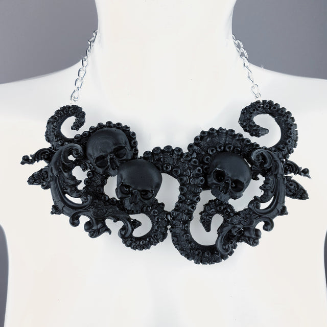 "Noita" Black Skulls, Tentacles & Filigree Necklace
