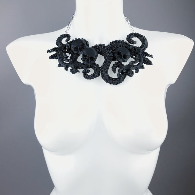 "Noita" Black Skulls, Tentacles & Filigree Necklace