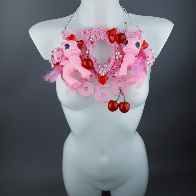 "Babylon" Pastel Pink Pony & Filigree 666 Neckpiece