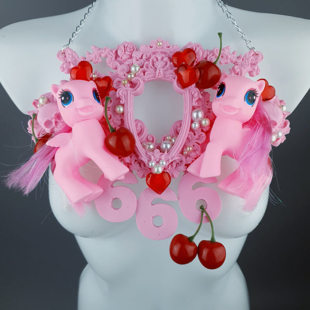 "Babylon" Pastel Pink Pony & Filigree 666 Neckpiece