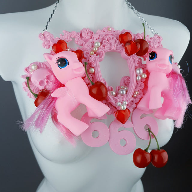 "Babylon" Pastel Pink Pony & Filigree 666 Neckpiece
