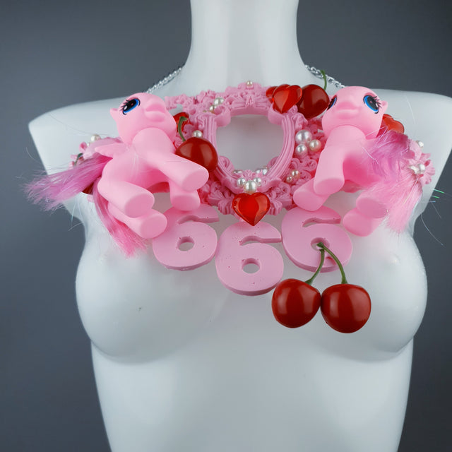 "Babylon" Pastel Pink Pony & Filigree 666 Neckpiece