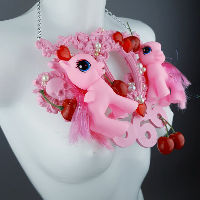 "Babylon" Pastel Pink Pony & Filigree 666 Neckpiece