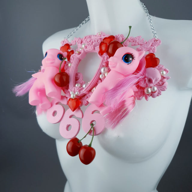 "Babylon" Pastel Pink Pony & Filigree 666 Neckpiece