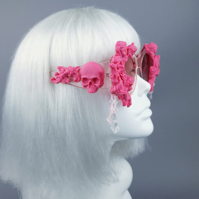 "Paradis" OTT Statement Pink Cherub Filigree & Beading Sunglasses