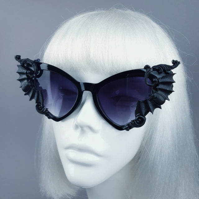 "Bats In The Belfry" Black Filigree Baroque Rococo Sunglasses
