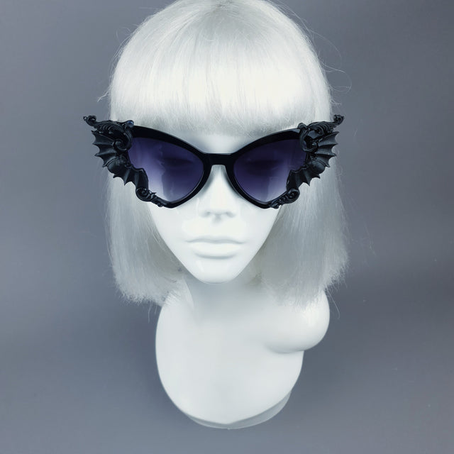 "Bats In The Belfry" Black Filigree Baroque Rococo Sunglasses