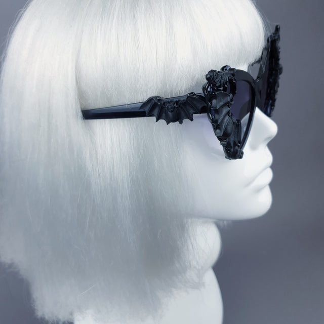 "Bats In The Belfry" Black Filigree Baroque Rococo Sunglasses