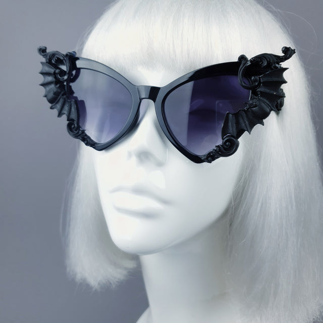 "Bats In The Belfry" Black Filigree Baroque Rococo Sunglasses