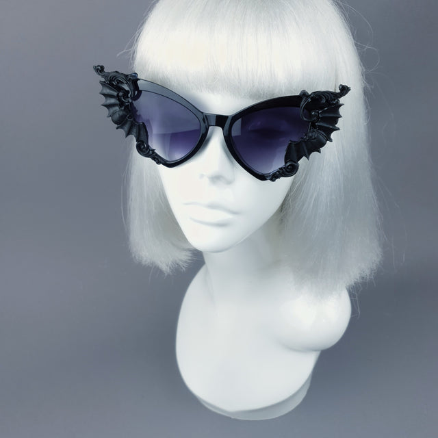 "Bats In The Belfry" Black Filigree Baroque Rococo Sunglasses