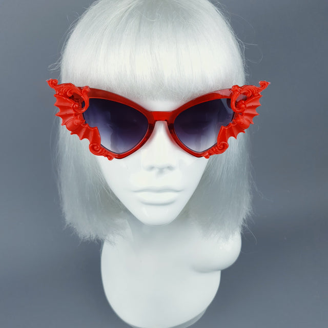 "Bats In The Belfry" Red Filigree Baroque Rococo Sunglasses
