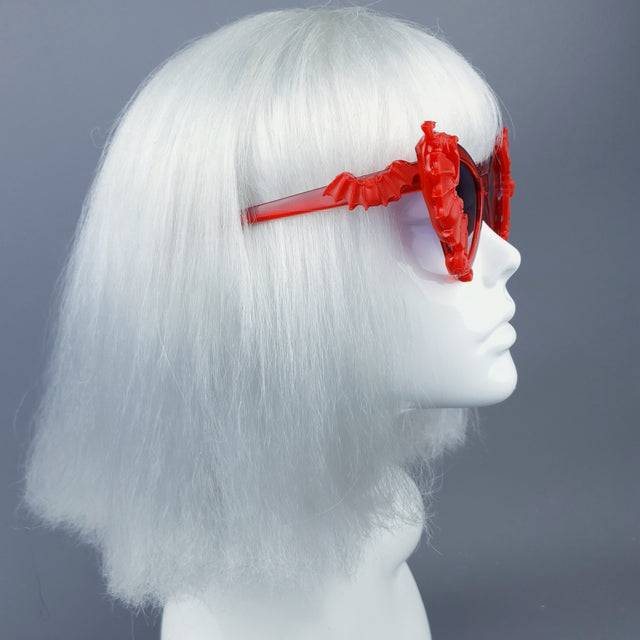 "Bats In The Belfry" Red Filigree Baroque Rococo Sunglasses