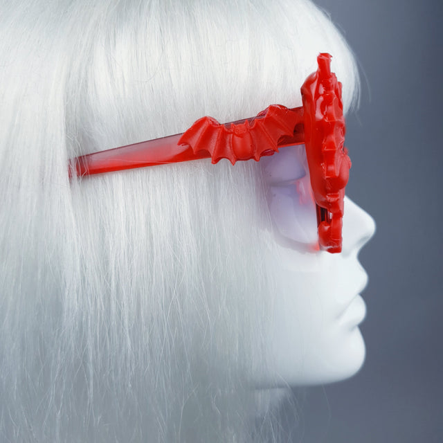 "Bats In The Belfry" Red Filigree Baroque Rococo Sunglasses
