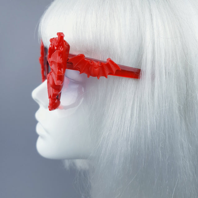 "Bats In The Belfry" Red Filigree Baroque Rococo Sunglasses
