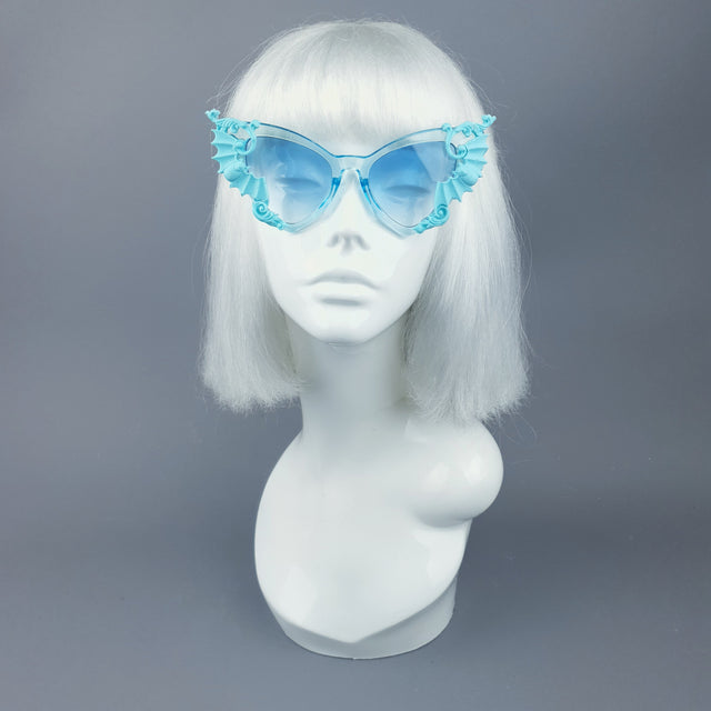 "Bats In The Belfry" Blue Filigree Baroque Rococo Sunglasses