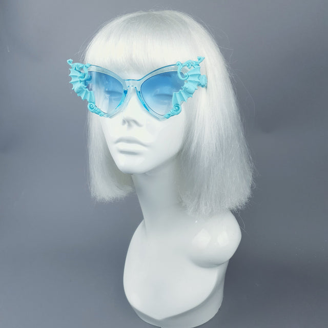 "Bats In The Belfry" Blue Filigree Baroque Rococo Sunglasses
