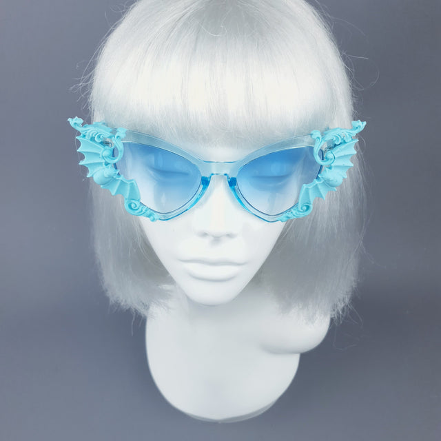 "Bats In The Belfry" Blue Filigree Baroque Rococo Sunglasses