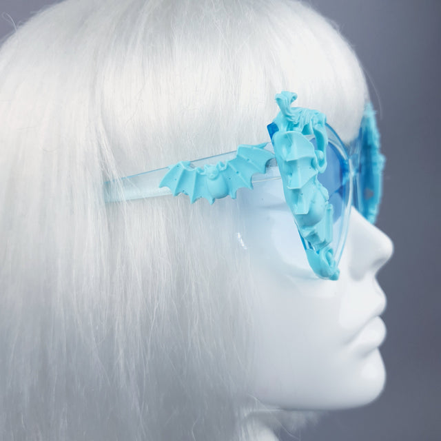 "Bats In The Belfry" Blue Filigree Baroque Rococo Sunglasses