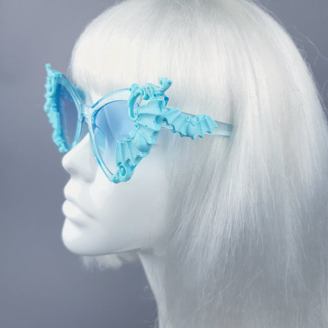 "Bats In The Belfry" Blue Filigree Baroque Rococo Sunglasses