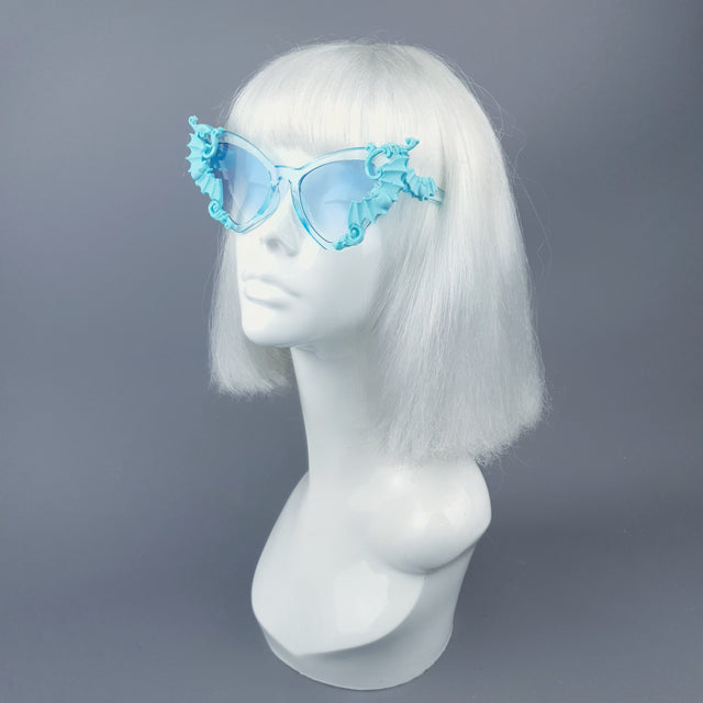 "Bats In The Belfry" Blue Filigree Baroque Rococo Sunglasses