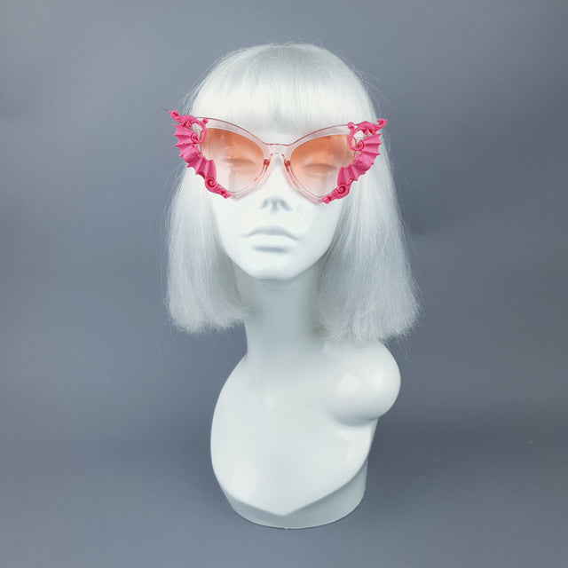 "Bats In The Belfry" Pink Filigree Baroque Rococo Sunglasses