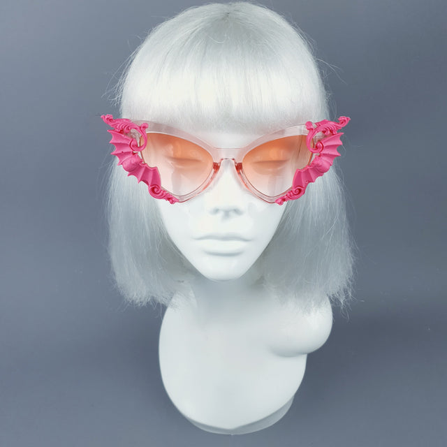 "Bats In The Belfry" Pink Filigree Baroque Rococo Sunglasses