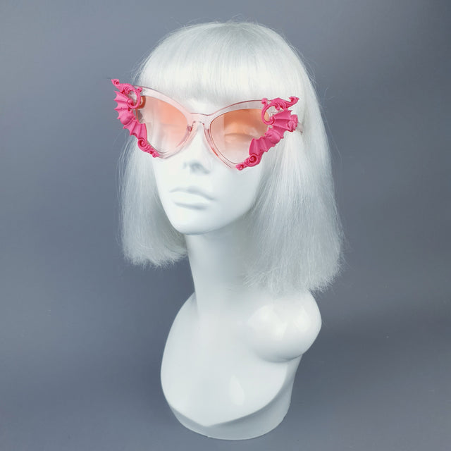 "Bats In The Belfry" Pink Filigree Baroque Rococo Sunglasses