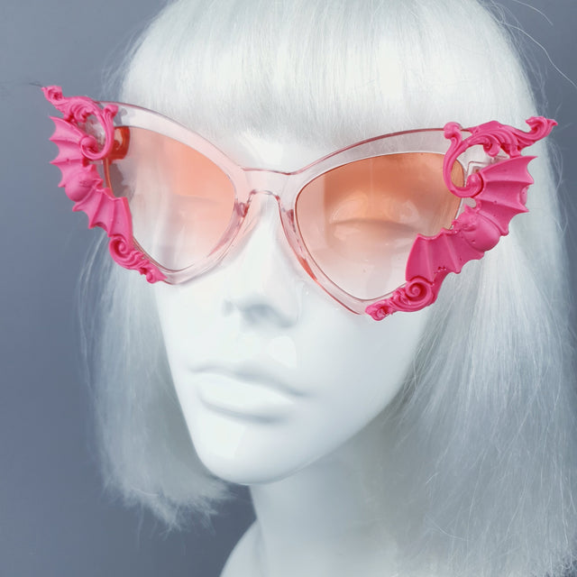 "Bats In The Belfry" Pink Filigree Baroque Rococo Sunglasses