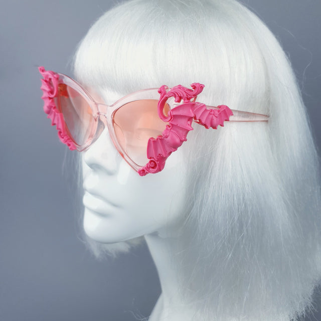 "Bats In The Belfry" Pink Filigree Baroque Rococo Sunglasses