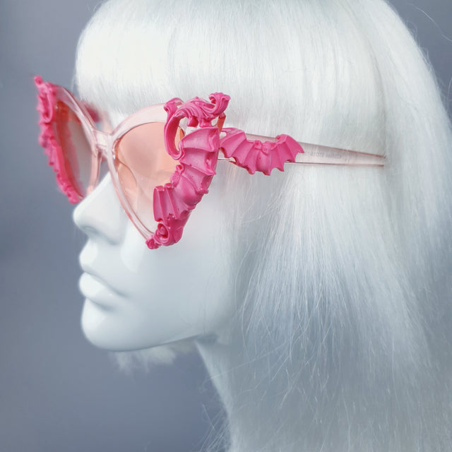 "Bats In The Belfry" Pink Filigree Baroque Rococo Sunglasses