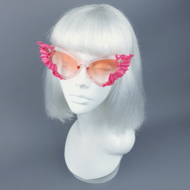 "Bats In The Belfry" Pink Filigree Baroque Rococo Sunglasses