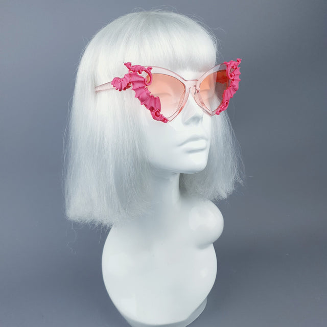 "Bats In The Belfry" Pink Filigree Baroque Rococo Sunglasses