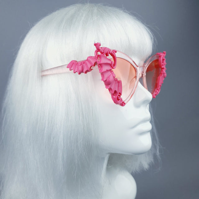 "Bats In The Belfry" Pink Filigree Baroque Rococo Sunglasses