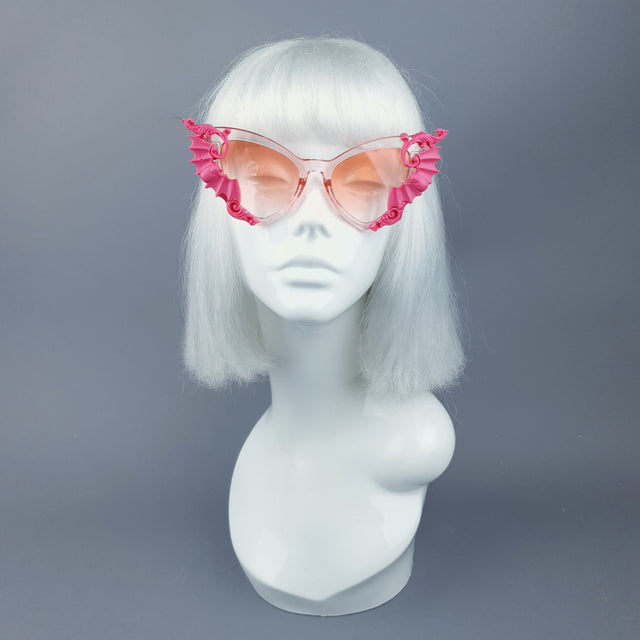 "Bats In The Belfry" Pink Filigree Baroque Rococo Sunglasses