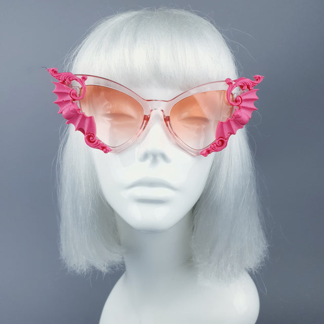 "Bats In The Belfry" Pink Filigree Baroque Rococo Sunglasses