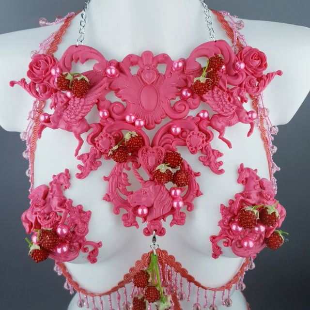 "Framboise" Raspberry, Unicorn & Pearl Pink Harness Body Jewellery & Pasties.