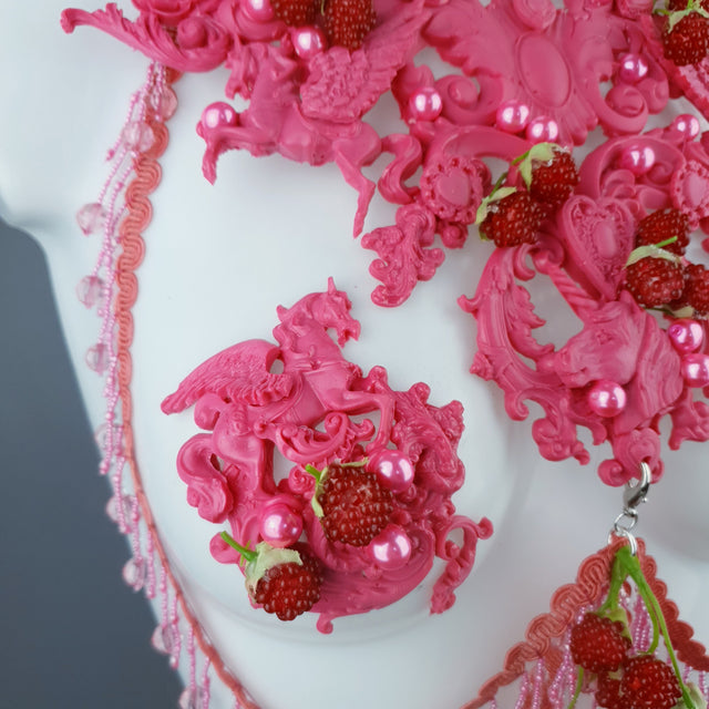 "Framboise" Raspberry, Unicorn & Pearl Pink Harness Body Jewellery & Pasties.