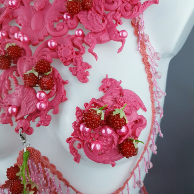 "Framboise" Raspberry, Unicorn & Pearl Pink Harness Body Jewellery & Pasties.