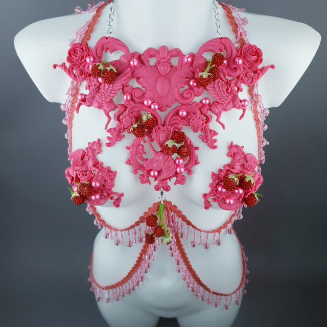 "Framboise" Raspberry, Unicorn & Pearl Pink Harness Body Jewellery & Pasties.