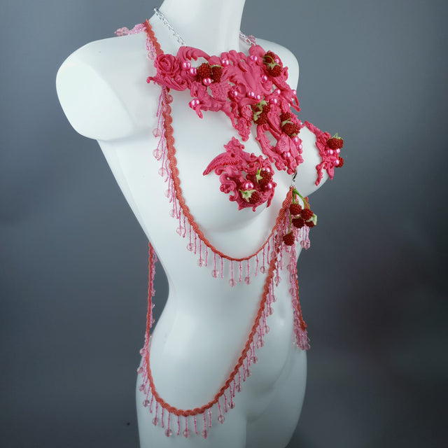 "Framboise" Raspberry, Unicorn & Pearl Pink Harness Body Jewellery & Pasties.
