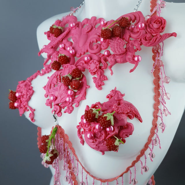 "Framboise" Raspberry, Unicorn & Pearl Pink Harness Body Jewellery & Pasties.