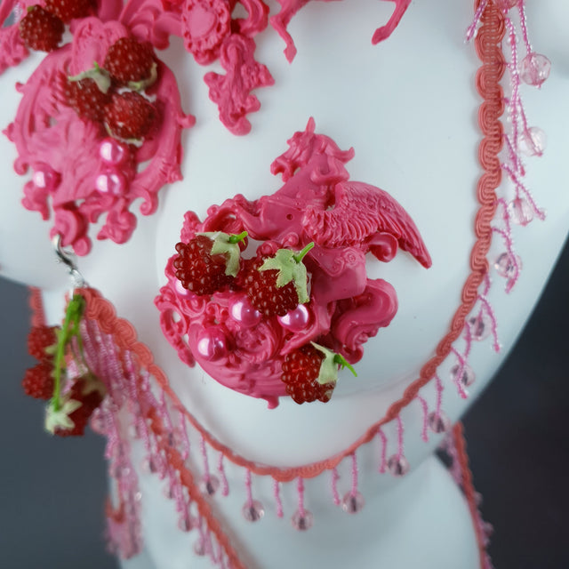 "Framboise" Raspberry, Unicorn & Pearl Pink Harness Body Jewellery & Pasties.