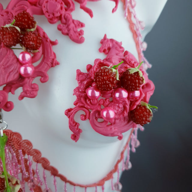 "Framboise" Raspberry, Unicorn & Pearl Pink Harness Body Jewellery & Pasties.