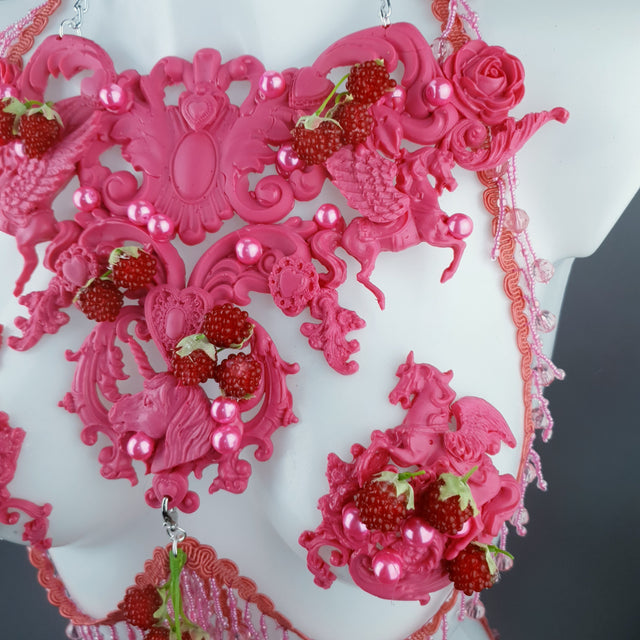 "Framboise" Raspberry, Unicorn & Pearl Pink Harness Body Jewellery & Pasties.