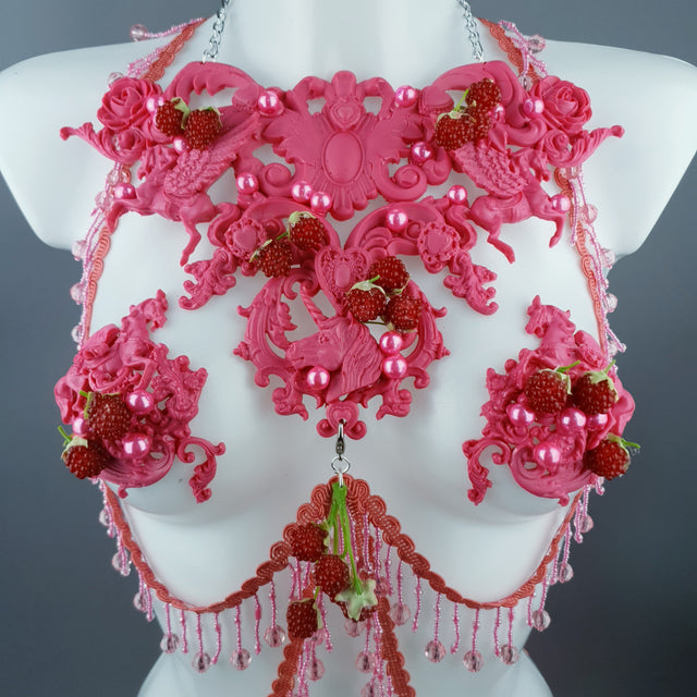 "Framboise" Raspberry, Unicorn & Pearl Pink Harness Body Jewellery & Pasties.