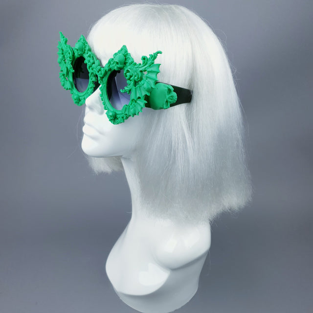 "Green Eyed Monster" Skull, Bat & Filigree Sunglasses
