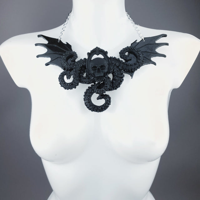 "Bat Out of Hell" Black Skull, Tentacles & Bat Wings Necklace